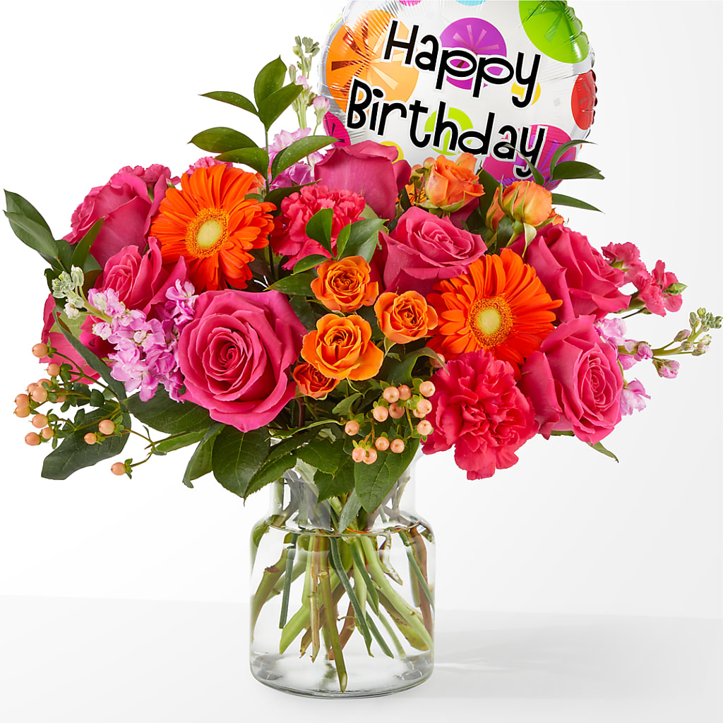 Fiesta Bouquet with Birthday Balloon – Vanessa Florist Corp, Brooklyn NY