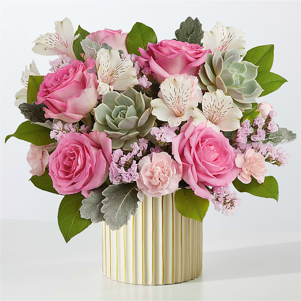 Dusty Rose Bouquet with Ivory Vase – Vanessa Florist Corp, Brooklyn NY
