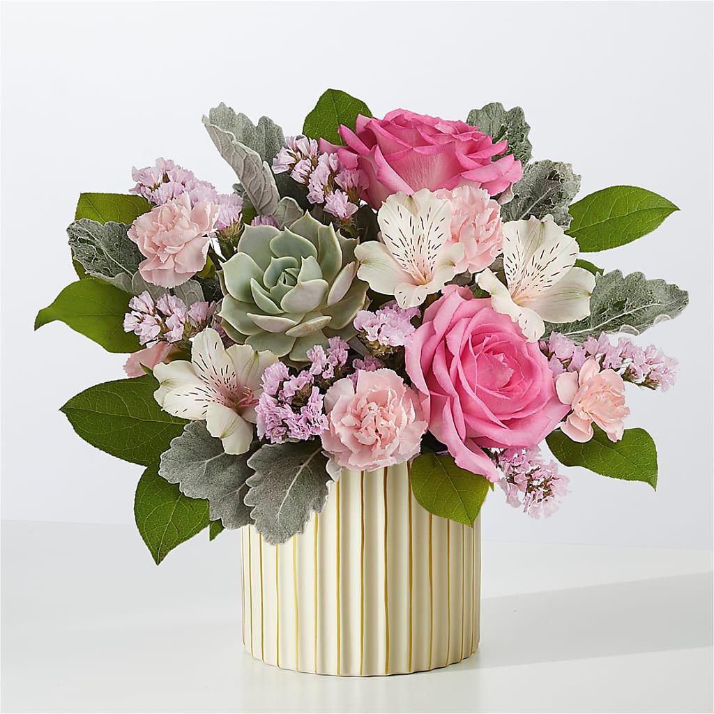 Dusty Rose Bouquet with Ivory Vase – Vanessa Florist Corp, Brooklyn NY