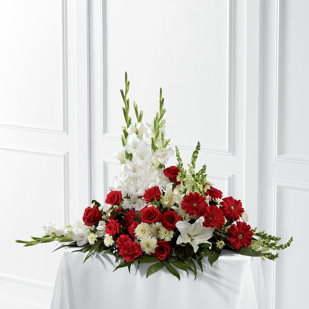 Crimson & White Arrangement – Vanessa Florist Corp, Brooklyn NY