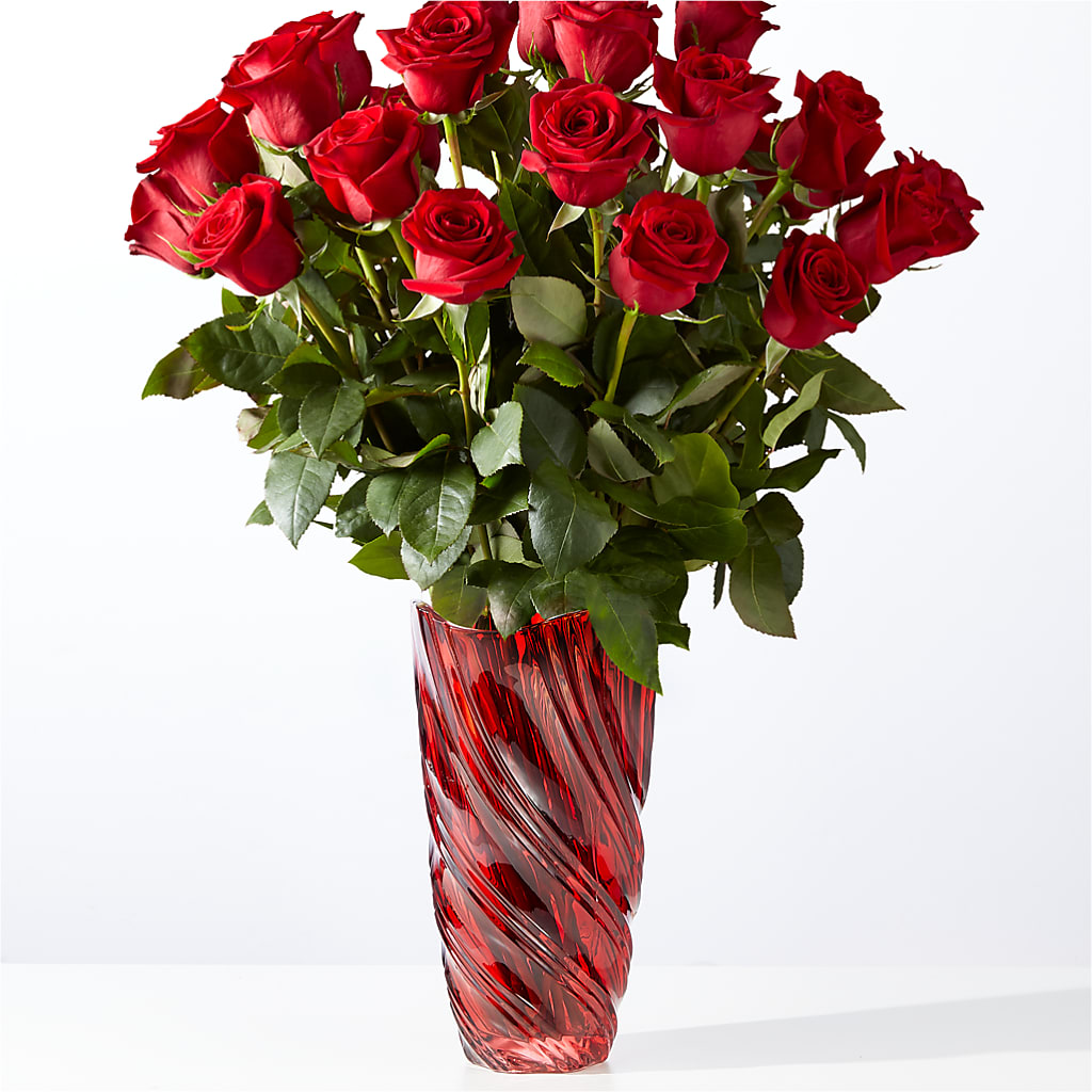 Classic Love Red Rose Bouquet with Luxe Swirl Vase – Vanessa Florist Corp, Brooklyn NY