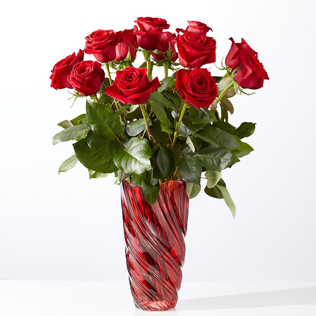 Classic Love Red Rose Bouquet with Luxe Swirl Vase – Vanessa Florist Corp, Brooklyn NY