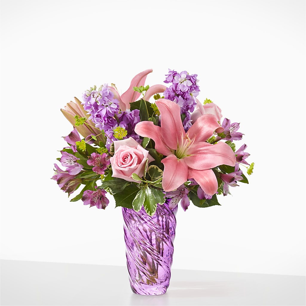 Precious Petals Bouquet with Luxe Swirl Vase – Vanessa Florist Corp, Brooklyn NY