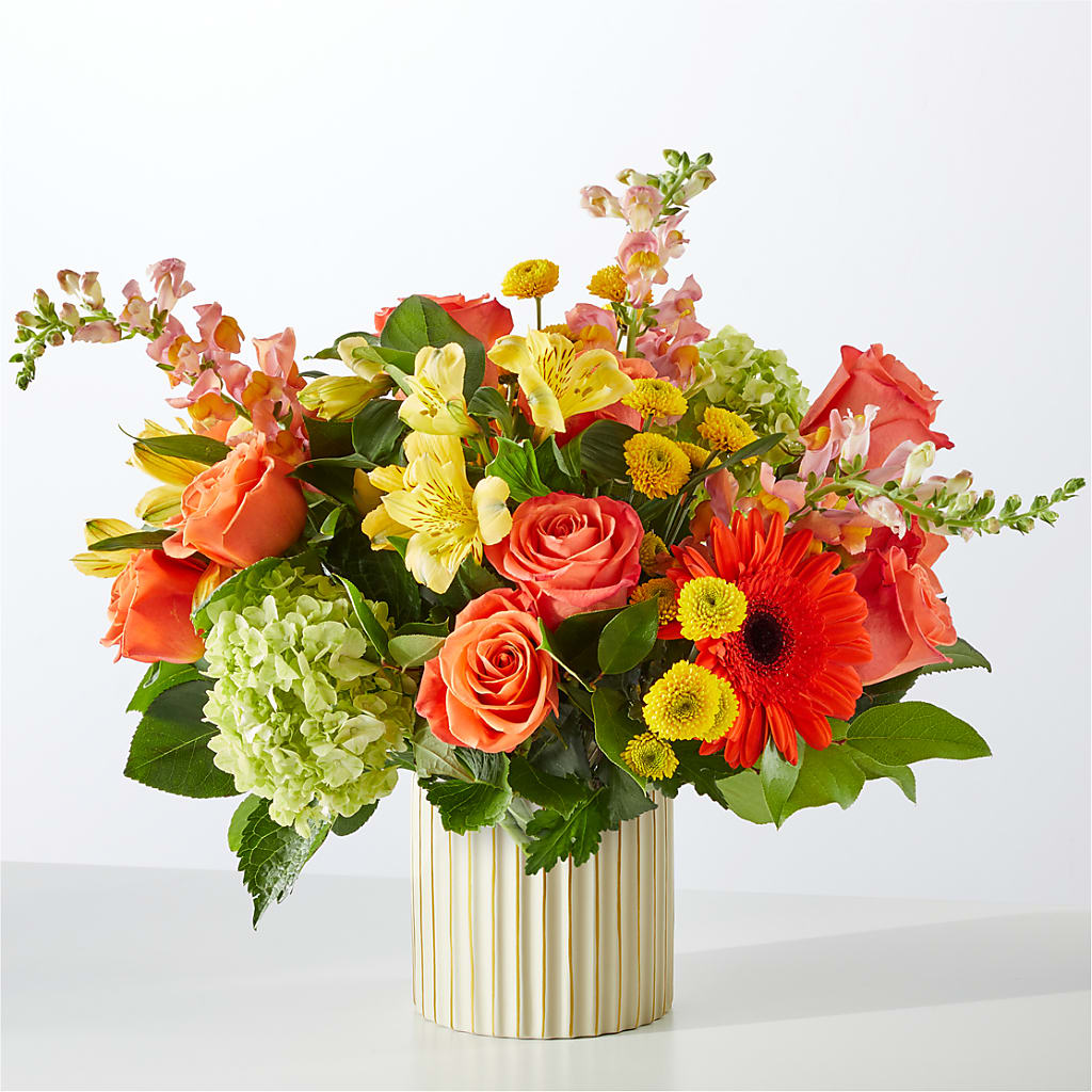 Autumn Sunshine Bouquet with Ivory Vase – Vanessa Florist Corp, Brooklyn NY