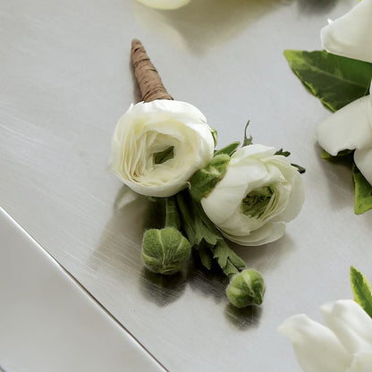 White Ranunculus Boutonniere –  Vanessa Florist Corp, Brooklyn NY