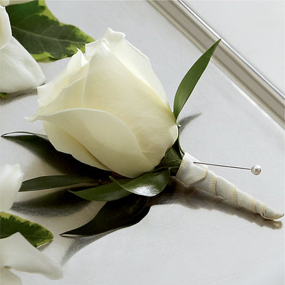 White Rose Boutonniere –  Vanessa Florist Corp, Brooklyn NY